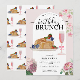 Invitación Tortitas de Acuarela Bayas Cumpleaños Brunch Fiest