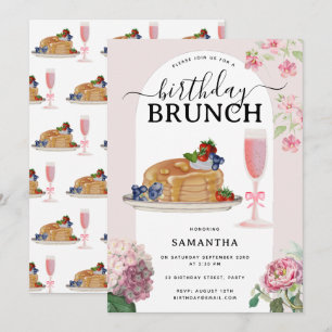 Invitación Tortitas de Acuarela Bayas Cumpleaños Brunch Fiest