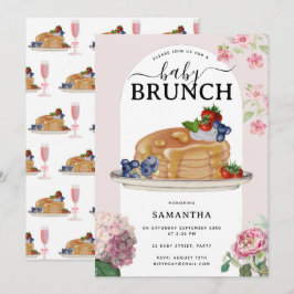 Invitación Tortitas de Acuarela Bayas Desayuno Brunch Baby Sh