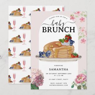 Invitación Tortitas de Acuarela Bayas Desayuno Brunch Baby Sh