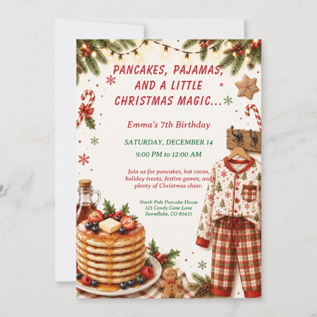 Invitación Tortitas de Navidad y fiesta de cumpleaños con pij (Anverso)