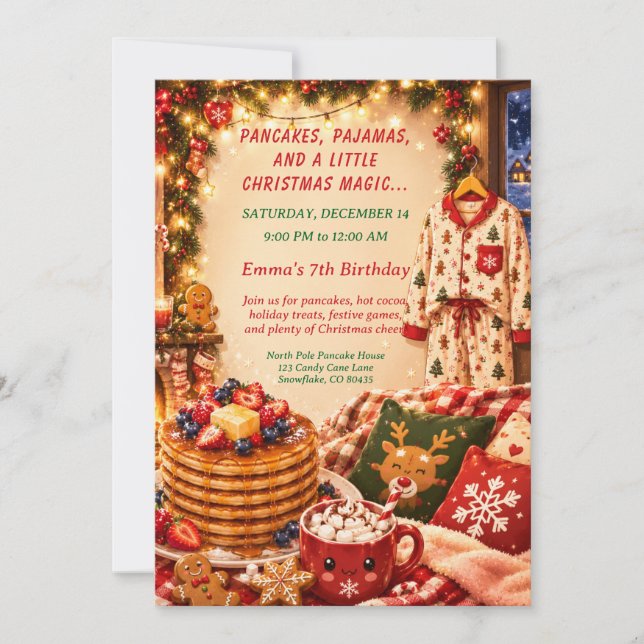 Invitación Tortitas de Navidad y fiesta de cumpleaños con pij (Anverso)