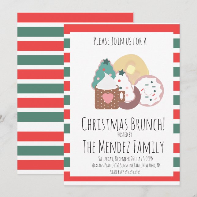 Invitación Tortitas Galletas Donas Brunch Familiar de Navidad (Anverso / Reverso)