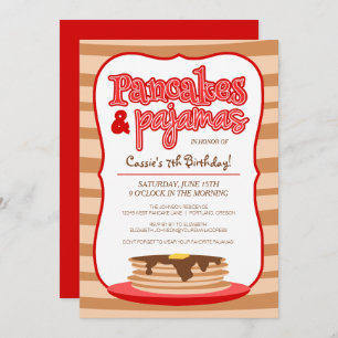 Invitación Tortitas rojas y pijamas cumpleaños