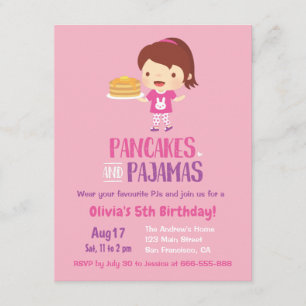 Invitación Tortitas y Fiesta de Cumpleaños de Chica en Pijama