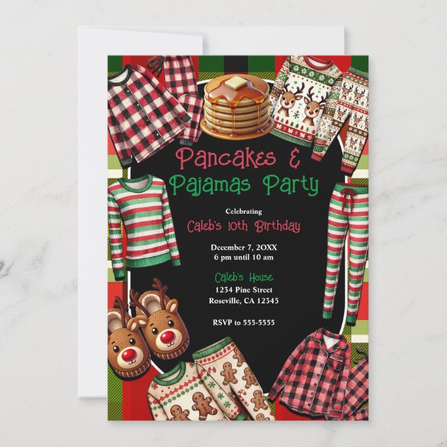 Invitación Tortitas y pijamas de Navidad fiesta de cumpleaños (Anverso)
