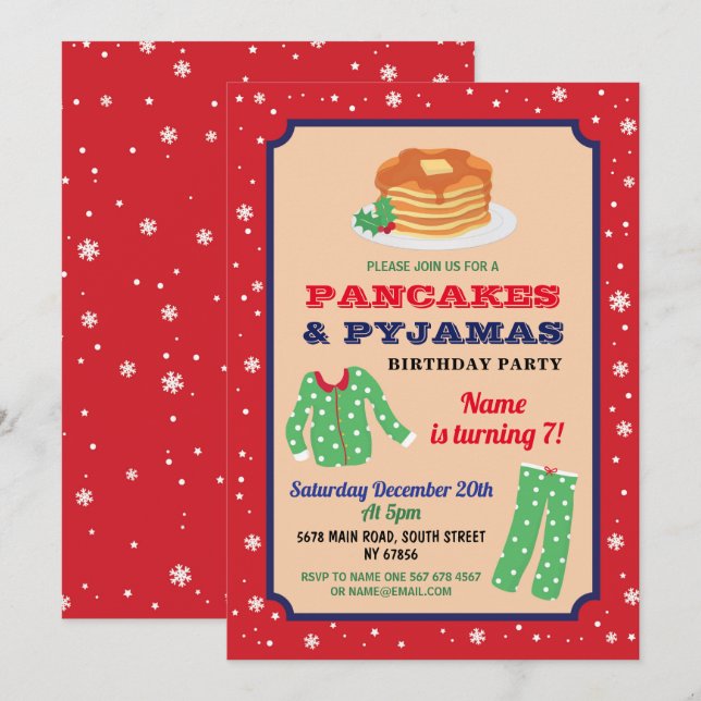 Invitación Tortitas y pijamas fiesta de Navidad cumpleaños az (Anverso / Reverso)