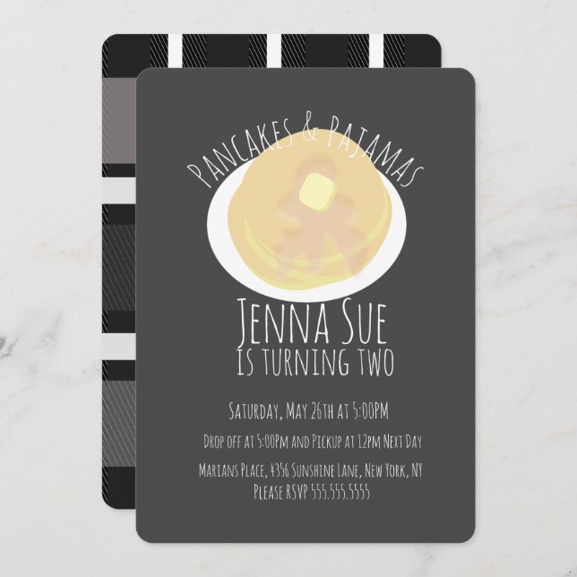 Invitación Tortitas y pijamas fiesta de pijamas chicas | Cuad (Anverso / Reverso)