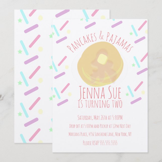 Invitación Tortitas y pijamas fiesta de pijamas Sprinkles Kra (Anverso / Reverso)