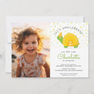 Invitación Tortoise, amarillo verde, foto de cumpleaños de un