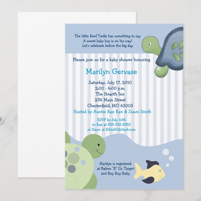 Invitación Tortoise Boy Baby Shower (Anverso / Reverso)
