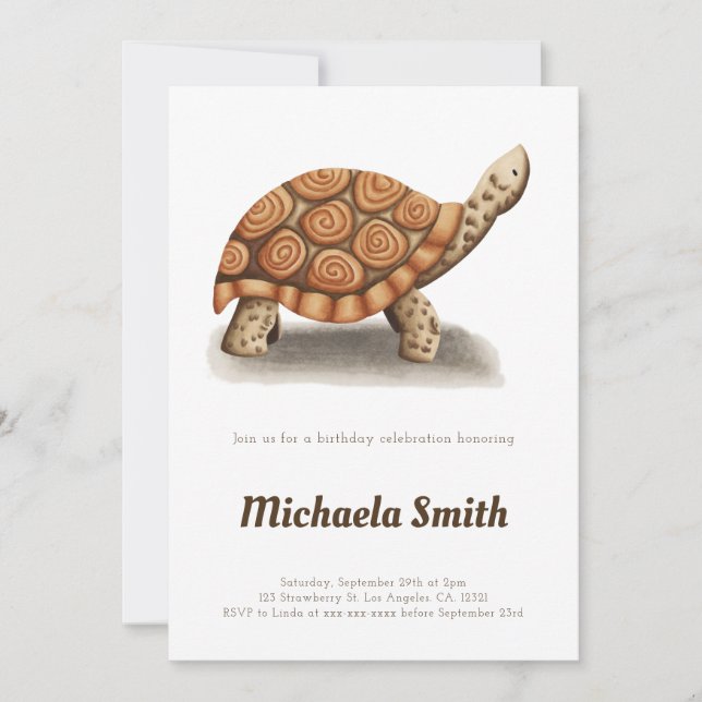Invitación Tortoise Minimalist Personalized Birthday (Anverso)