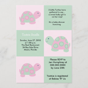 Invitación Tortuga 5x7 Baby Shower de la MOD de tres pequeña