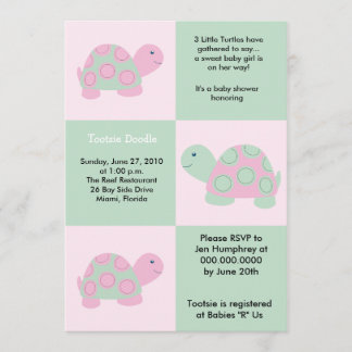 Invitación Tortuga 5x7 Baby Shower de la MOD de tres pequeña