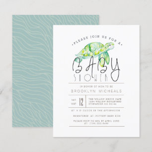 Invitación Tortuga acuarela   Baby Shower acuático