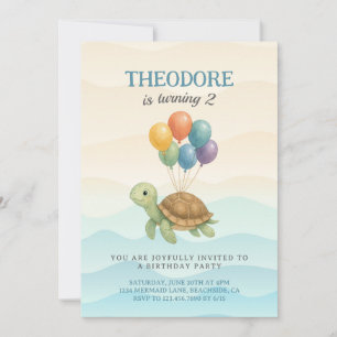 Invitación Tortuga acuarela bajo los globos marinos Cumpleaño