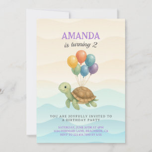 Invitación Tortuga acuarela bajo los globos marinos Cumpleaño