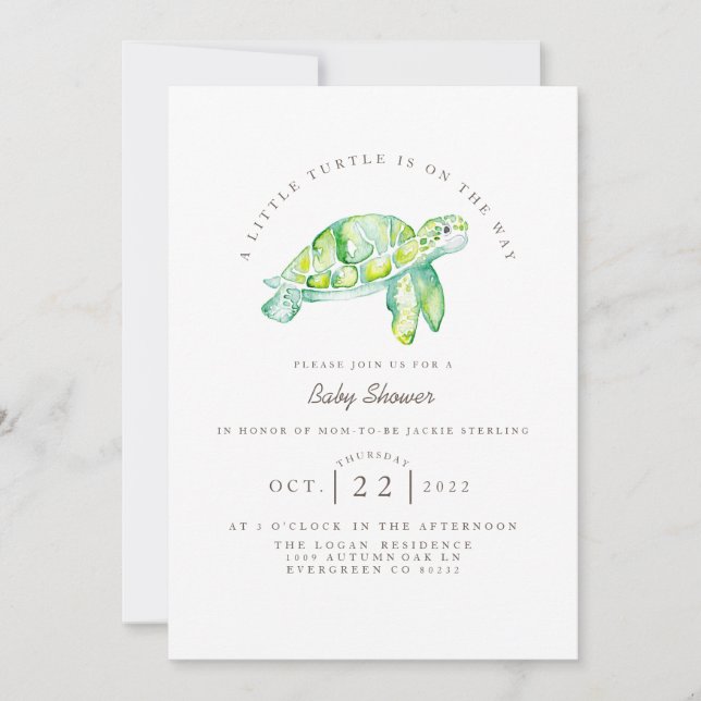 Invitación Tortuga acuarela | Ocean Life Baby Shower (Anverso)