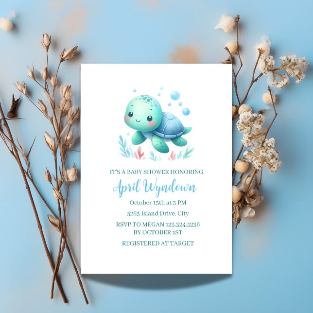 Invitación Tortuga acuática Baby Shower Under the Sea (Subido por el creador)