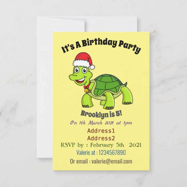Invitación Tortuga alegre lindo con sombrero de Santa (Anverso)