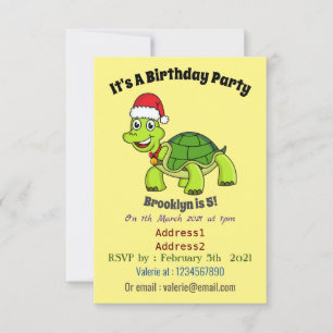 Invitación Tortuga alegre lindo con sombrero de Santa
