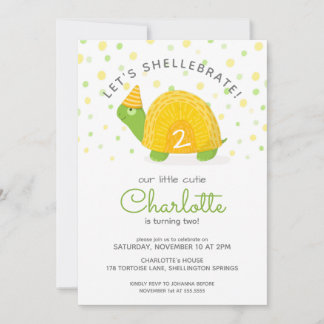 Invitación Tortuga, amarillo verde, cumpleaños de un niño