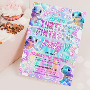 Invitación Tortuga arco iris bajo la fiesta de cumpleaños del