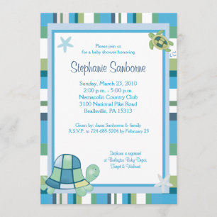 Invitación Tortuga Bahía Azul Stripe Boy/Chica Baby Shower 5x