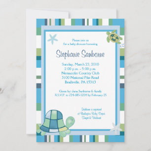 Invitación Tortuga Bahía Azul Stripe Boy/Chica Baby Shower 5x
