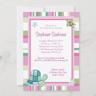 Invitación Tortuga Bay Chica de banda rosa Baby Shower 5x7