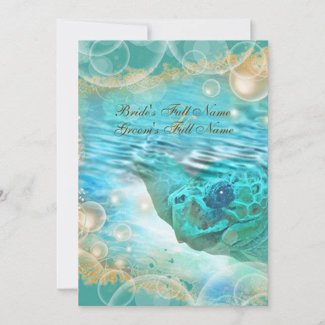 Invitación Tortuga boda temática de playa azul (Anverso)