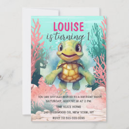 Invitación Tortuga color agua dulce bajo el mar Cumpleaños
