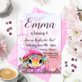 Invitación Tortuga, cuarto cumpleaños, bajo el mar