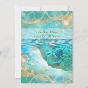 Invitación Tortuga de bodas de playa marfil azul