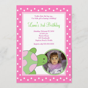 Invitación Tortuga de Mar Rosa Tortuga *FOTO* Cumpleaños 5x7