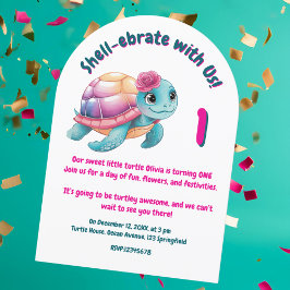 Invitación Tortuga floral y chiflada deliciosa niños cumpleañ