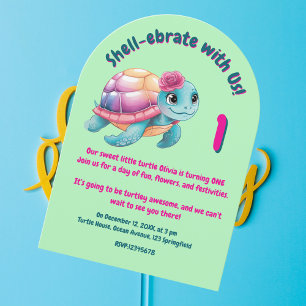 Invitación Tortuga floral y chiflada deliciosa niños cumpleañ