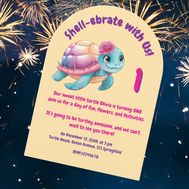 Invitación Tortuga floral y chiflada deliciosa niños cumpleañ (Subido por el creador)