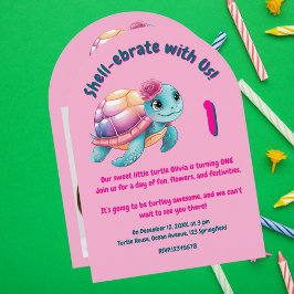 Invitación Tortuga floral y chiflada deliciosa niños cumpleañ