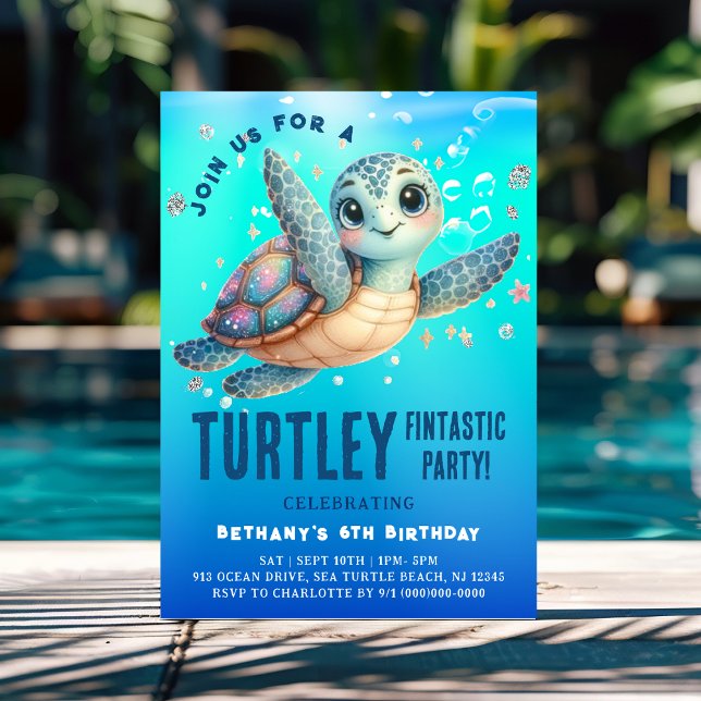 Invitación Tortuga marina bajo el cumpleaños del mar (Subido por el creador)