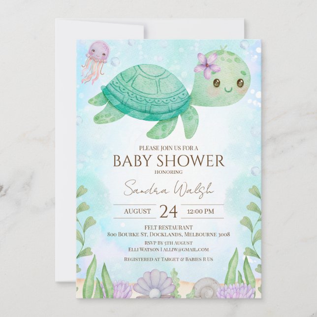 Invitación Tortuga marina bajo el mar Baby Shower (Anverso)
