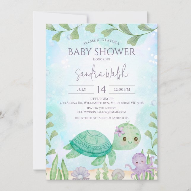 Invitación Tortuga marina bajo el mar Género Neutral Baby Sho (Anverso)