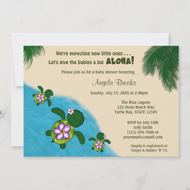 Invitación Tortuga marina CHICA Baby Shower Invite a TWIN (Ho (Anverso)
