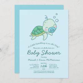 Invitación Tortuga marina cutánea Baby Shower Kawaii Blue Boy