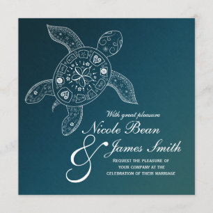 Invitación Tortuga marina hawaiana blanca en boda de playa tu