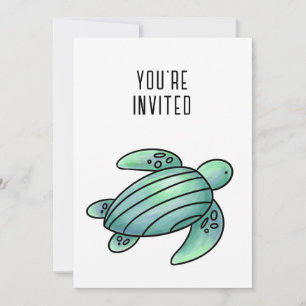 Invitación tortuga marina pintada con acuarela dibujo animado