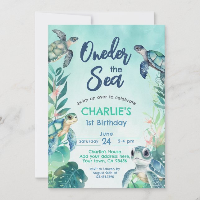 Invitación Tortuga marina primer cumpleaños (Anverso)