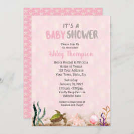 Invitación Tortuga marina rosa Chicas Starfish Baby Shower