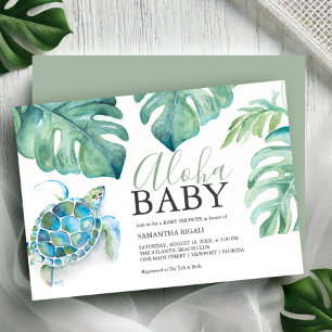 Invitación Tortuga Marina Tropical Hojas de Monstera Baby Sho