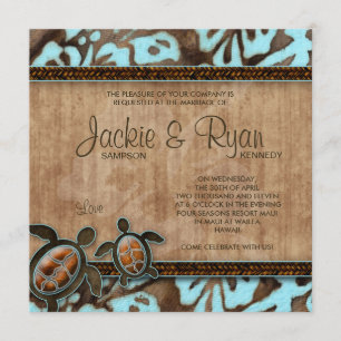 Invitación Tortuga marrón azul de la boda de playa